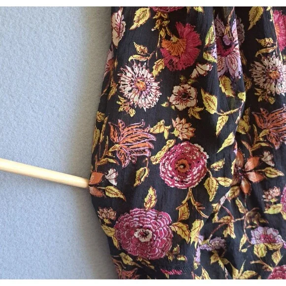 Free People Oh Baby Babydoll Dress XS Black Floral Cotton Sleeveless Summer Boho - Picture 3 of 10